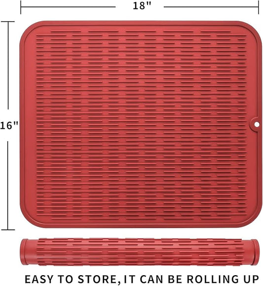 MicoYang Silicone Dish Drying Mat for Multiple Usage,Easy clean,Eco-friendly,Heat-resistant Silicone Mat for Kitchen Counter or Sink,Refrigerator or Drawer Liner Red 2XL 24 inches x 18 inches