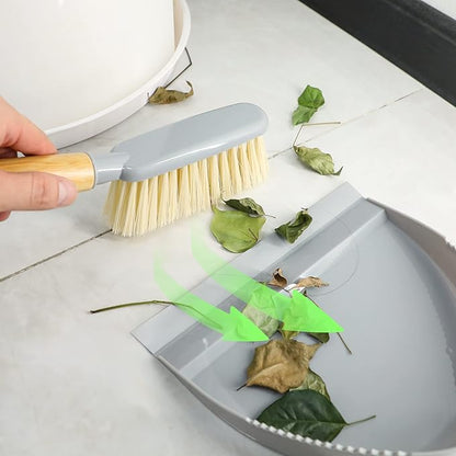 Small Dustpan and Brush Set - Mini Broom with Dustpan Set, Handheld Broom and Dust Pan Combo Set for Home, Pet Care, Car, 14 x 8.7 inch, Grey