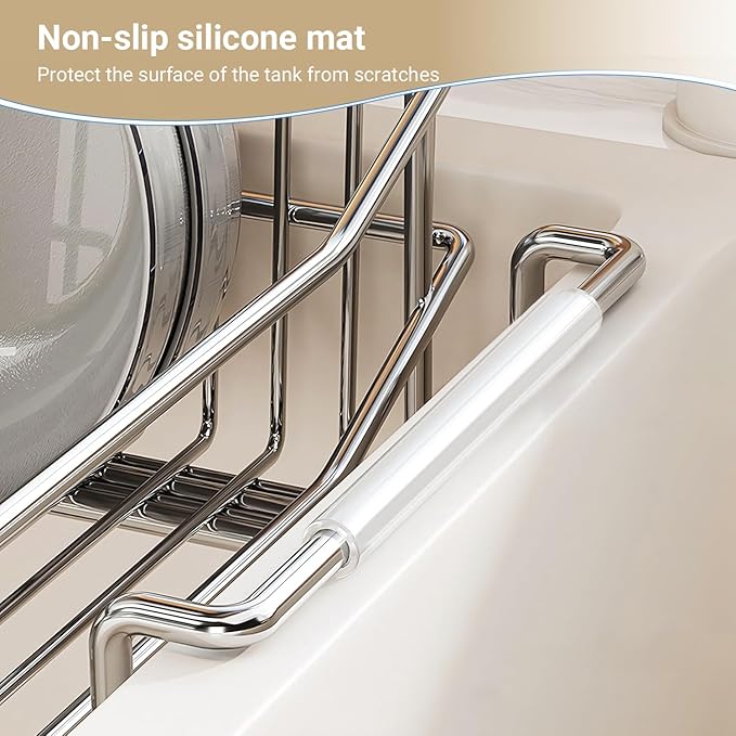 304 Stainless Steel Over Sink Counter Top Perfect Dish Drainer, Extendable Drainage Basket Drying Rack for Fruit, Vegetables, and Dishes - Corrosion-Resistant, Space-Saving