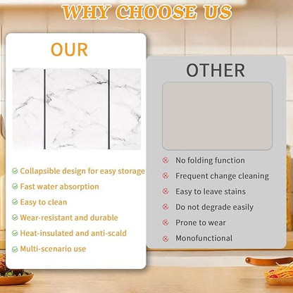 Stone Dish Drying Mat for Kitchen Counter, 24''×15'' Dishes Drying Matt Kitchen Counter, Absorbent Diatomaceous Earth Bath Quick Dry Mats for Tableware, Bottles and Cup (White Marble)