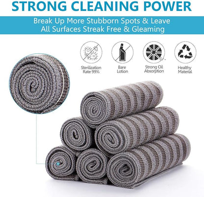 8 Pack Stainless Steel Cleaning Cloth, Double-Sided Microfiber Stainless Steel Cleaner for Kitchen Stovetop, Multi-Purpose Non-Scratch Cleaning Towel, Stripe Pattern, 12 x 12 Inches