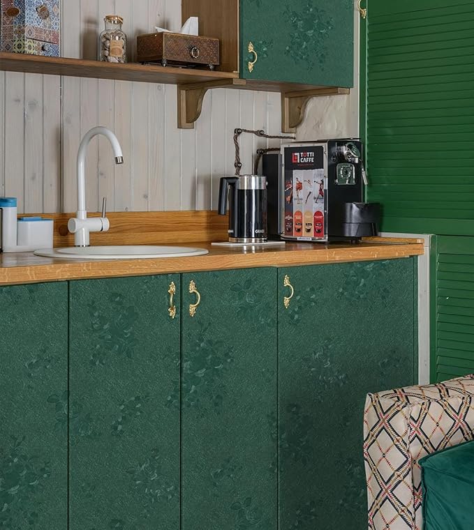 Dark Green Wallpaper Embossed Floral Peel and Stick Wallpaper 118inL78.7inW Contact Paper for Cabinet Drawers Pure Green Flower Contact Paper Textured Self Adhesive Thicken Bathroom Waterproof