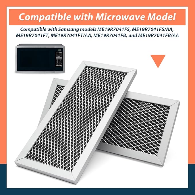 2Pcs Microwave Oven Charcoal Filter Replacement for Samsung Model ME19R7041FS ME19R7041FS/AA ME19R7041FT ME19R7041FT/AA ME19R7041FB ME19R7041FB/AA