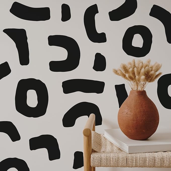 Large Boho Geometric Wall Decal Abstract Art Sticker, Modern Irregular Shapes Decals, Self-Adhesive Peel and Stick Black Vinyl Wall Stickers for Home Bedroom, Living Room Office, Bathroom Decor