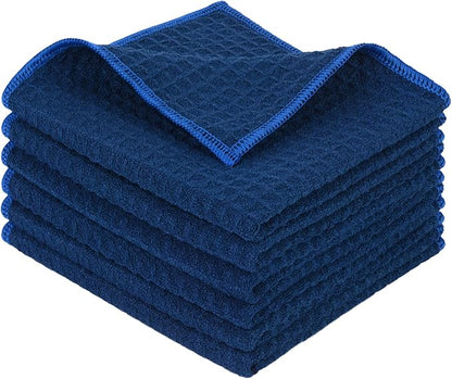 KinHwa Microfiber Dish Cloths Thick Waffle Weave Kitchen Dish Rags Ultra Absorbent Dishcloths 12inch x 12inch 6 Pack - Navyblue