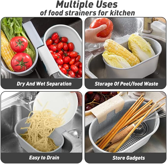 Sink Drain Strainer Basket, Abnaok Multifunction Sink Strainer Kitchen Food Catcher for Filter Kitchen Waste and Wash Vegetables Fruits (Grey)