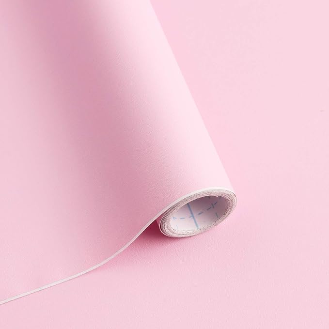 197"x17.7" Pink Wallpaper Solid Color Peel and Stick Wallpaper Pink Contact Paper Self-Adhesive Removable Wall Paper for Wall Covering Cabinet Countertop Vinyl Roll