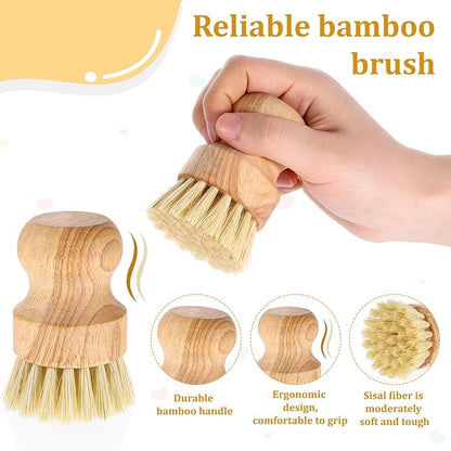 18 Packs Bamboo Dish Scrub Brushes Durable Wood Dishes Scrub Brush Wok Brush with Natural Sisal Bristles for Cleaning Pots, Pans, Sinks, Woks, Vegetables