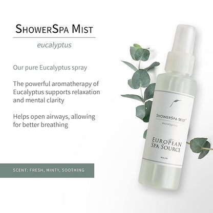 European Spa Source Eucalyptus ShowerSpa Mist Spray for Aromatherapy, At Home Spa Experience, Sinus Congestion Relief, and Tension Relief, 4 fl oz.