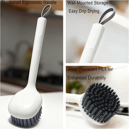 2-Piece Set Handheld Dish Brush with Brass Scrubber and Steel Scraper for Stubborn Grease - Dual-Head Cleaner for Pots, Pans, Stovetop, Sink
