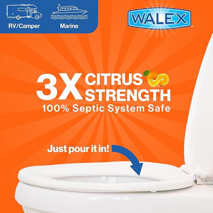 Walex Citra-Fresh Liquid Holding Tank Treatment for RV, Camper & Marine - Black Water Tank Deodorizer for Rapid Breakdown of Waste & Toilet Paper, Biocide-Free, Septic Tank Safe, 64oz