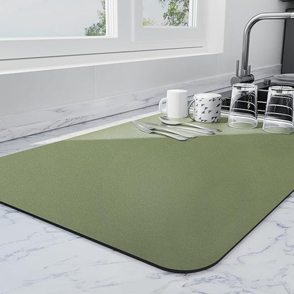 Ecotrim - Dish Drying Mat for Kitchen Counter | Coffee Bar Mat for Countertops | Heat Resistant Drainer Mat with Non-slip Rubber Backed | Hide Stain Kitchen Absorbent Draining Mat | Green 16"x20"