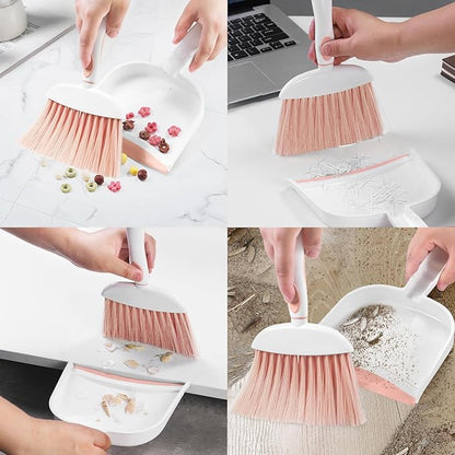 NACENA Small Dust Pan and Brush Set, Mini Broom and Dustpan Set Small Hand Broom and Brush Combo Dust Pan for Home Cleaning Drawers Desktop Sofas and Outdoor, Pink