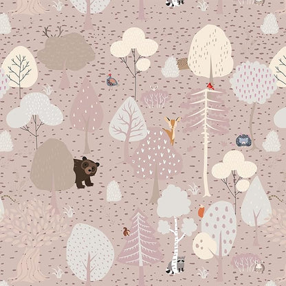 Vinjiasin Woodland Animals Peel and Stick Wallpaper for Kids Room Nursery Neutral Forest Animal Wall Paper Self Adhesive Removable Baby Room Decor Cute Bear Deer Fox Pattern Contact Paper 17"x120"