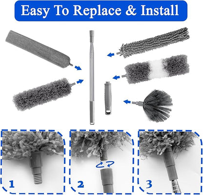 Dusters for Cleaning,9Pcs Feather Duster with Extension Pole Up to 100'',Bendable Extendable Long Feather Duster for Cleaning Fan,High Ceiling,Blinds,Furniture,Cars