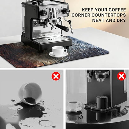 Coffee Mat 24x16 Inch, Wood Grain Coffee Drying Mat, Absorbent Hide Stain Rubber Backed Dish Drying Mat for Kitchen Counter, Bar Mats for Countertops,Under Coffee Bar Maker Machine Pot Espresso Staion