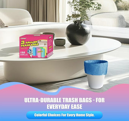 300 Count 3 Gallon Trash Bags - 12 Liter Colored Small Garbage Bags Unscented Wastebasket Liners Heavy Duty & Leakproof Mini Can Liners for Bathroom Toilet Home Office