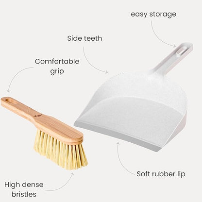 Vigar Zeroline Mini Bamboo Broom with Dustpan Combo Set, Small Dust Pan and Brush Set for Dust, Pet Hair, Car, and Crumb, House, Kitchen Broom, Gray