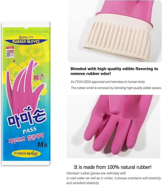 Kitchenware Mamison Quality Rubber Gloves Pink Size M, Waterproof Rubber Gloves 1 Pairs, Korean Home and Improvement Brand