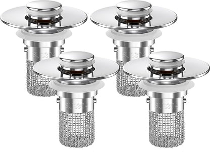 Sink Stopper Hair Catcher,(4PCS) Pop-up Sink Drain Strainer with Removable Stainless Steel Strainer Basket Hair Catcher, Bathroom Sink Strainer for Bathroom Sink Stopper Replacement