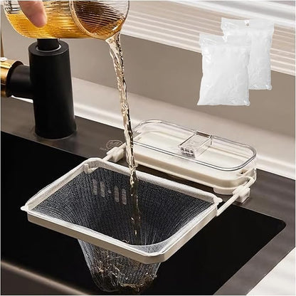 Sink Drain Strainer 2025 New Suction Cup Sink Kitchen Net Strainer Colander Collapsible Corner Sink Strainer Over for Food Waste Filtering Kitchen Leftover Have Mesh Bags (White, Filter 100Pcs)