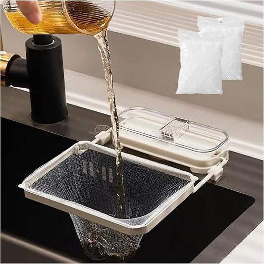 Sink Drain Strainer 2025 New Suction Cup Sink Kitchen Net Strainer Colander Collapsible Corner Sink Strainer Over for Food Waste Filtering Kitchen Leftover Have Mesh Bags (White, Filter 100Pcs)