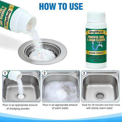 4 Pack Fast Acting Drain Clog Remover | Heavy Duty Drain Cleaner Powder | for Slow Running and Clogged Drains | for Bathroom Shower Sink Bathtub and Kitchen Sink | Suitable for Daily Maintenance