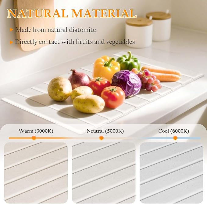 Stone Drying Mat for Kitchen Counter – Quick Dry PU-Coated Diatomaceous Earth Dish Drying Mat, Foldable & Non-Slip, Fast Absorbent Drying Stone for Sink & Countertop, 24"x16"