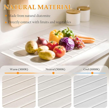 Stone Drying Mat for Kitchen Counter – Quick Dry PU-Coated Diatomaceous Earth Dish Drying Mat, Foldable & Non-Slip, Fast Absorbent Drying Stone for Sink & Countertop, 24"x16"