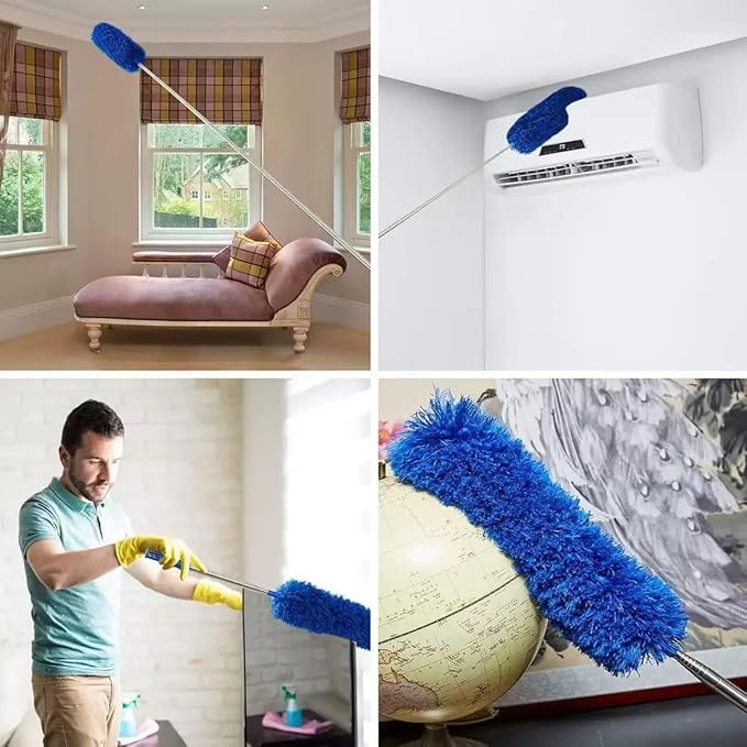 Dusters for Cleaning High Ceiling Fan, Microfiber Feather Duster with 30'' to 100'' Telescoping Extension Pole, Long Extendable Duster for Home Car Furniture Cobweb - Blue