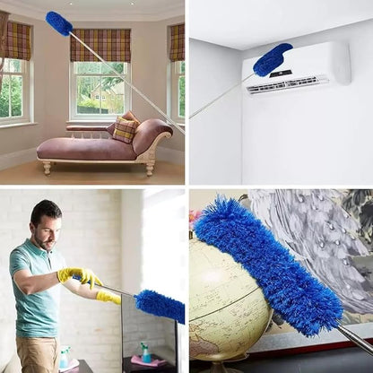 Dusters for Cleaning High Ceiling Fan, Microfiber Feather Duster with 30'' to 100'' Telescoping Extension Pole, Long Extendable Duster for Home Car Furniture Cobweb - Blue