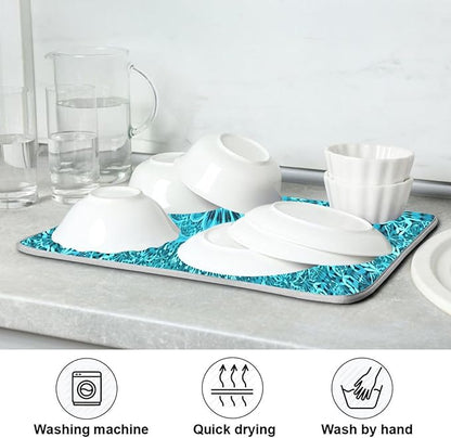 Super Absorbent Dish Drying Mat, Microfiber Fast-Drying Dish Mat, 24" x 18", Kitchen Dish Drying Pad, Mandala Turquoise Teal Blue Green