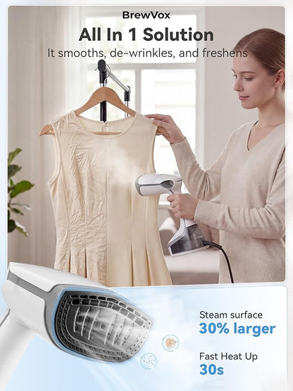 Handheld Steamer for Clothes, 5000Pa Suction Auto-Grip Vacuum Steamer & Iron for Garment Grip, Wrinkle Remove, 12 Oz Large Tank, Travel Dual Voltage