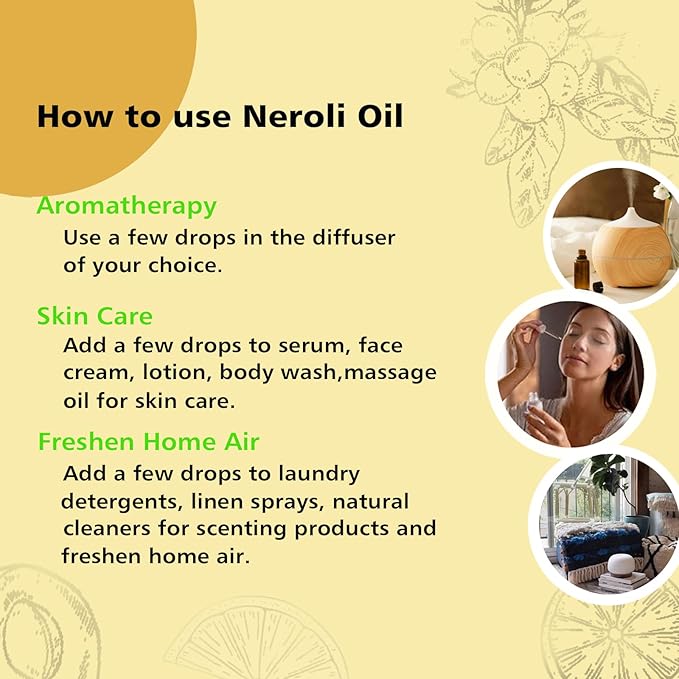 GM Gumili Neroli Essential Oil, Pure Neroli Oil for Diffuser - 3.38 Fl Oz 100ml
