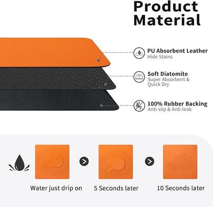 HotLive Dish Drying Mat for Kitchen Counter, Heat Resistant Drainer Mats with Non-slip Rubber Backed, Hide Stain Kitchen Super Absorbent Draining Mat, Easy to Clean Dish Rack Pad, Orange 16"x18"