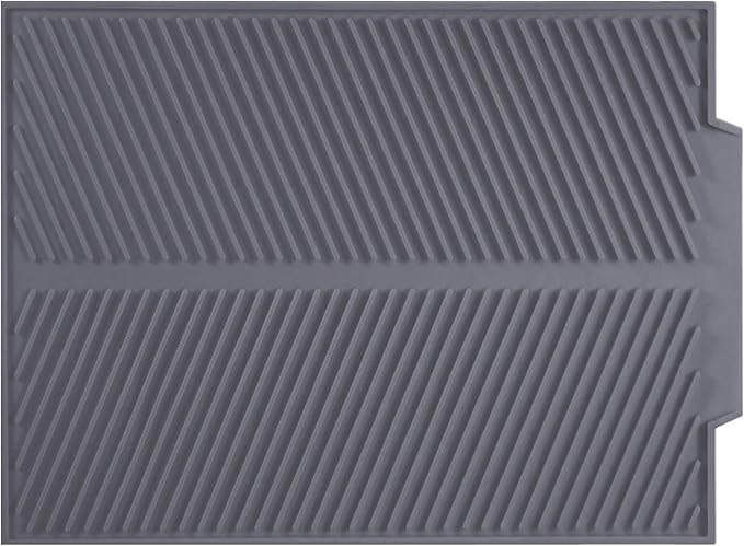 Dish Drying Mat for Kitchen Counter, Silicone Large Dish Drying Pad, Easy Clean Non-slipping Heat Resistant Dish Rack Mat, Foldable Dish Drain Mat, 17'' x 13'', Gray