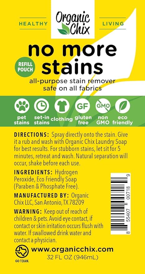 No More Stains, Natural Stain Fighter, Non-toxic 32 ounce refill pouch