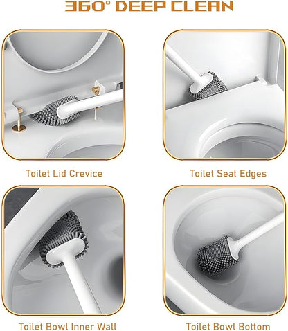 Silicone RV Toilet Bowl Brush and Holder Set, Wall Mount Camper Toilet Brush for Travel Trailer/Camper Bathrooms, Convenient for Cleaning Toilet and Cracks. (Gray-White)
