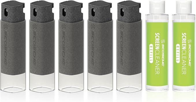 Scosche SCOCLNR 2-in-1 Streak-Free Screen Cleaning Kit, Refillable Electronic Screen Cleaner Spray and Wipe for TV, Computer, Phone, iPhone, iPad, Laptop, MacBook, Car Touchscreen, 5 Pack