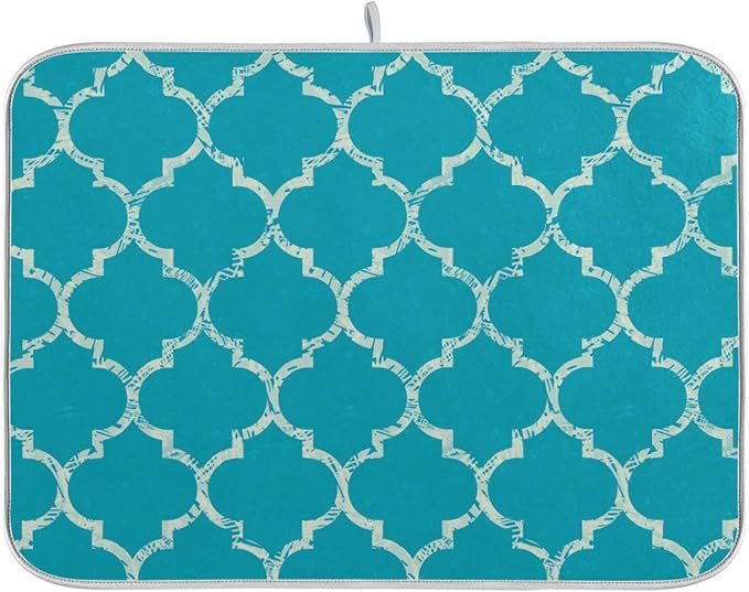 Super Absorbent Dish Drying Mat, Microfiber Fast-Drying Dish Mat, 24" x 18", Kitchen Dish Drying Pad, Beautiful Grunge White Morrocan Trellis