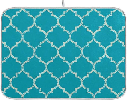 Super Absorbent Dish Drying Mat, Microfiber Fast-Drying Dish Mat, 24" x 18", Kitchen Dish Drying Pad, Beautiful Grunge White Morrocan Trellis