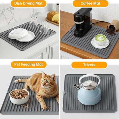 Songrey 24" x 18" Silicone Dish Drying Mat, Kitchen Counter Drying Pad for Sink Dishes or Under Rack, Multi-Use as Heat Resistant Trivet, Coffee Bar Mat
