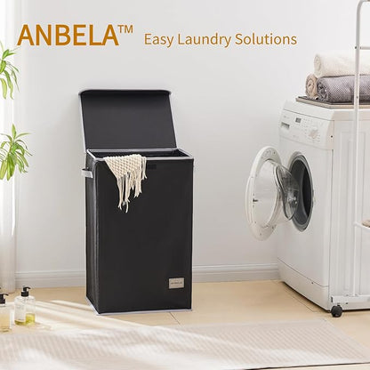 Laundry Hamper with Lid, 90L Collapsible Clothes Basket, Strong Struture, Dirty clothes Hamper, Removable Laundry Bag with String Closure, for Bedroom, Bathroom, Dorm, College, Toys, Black