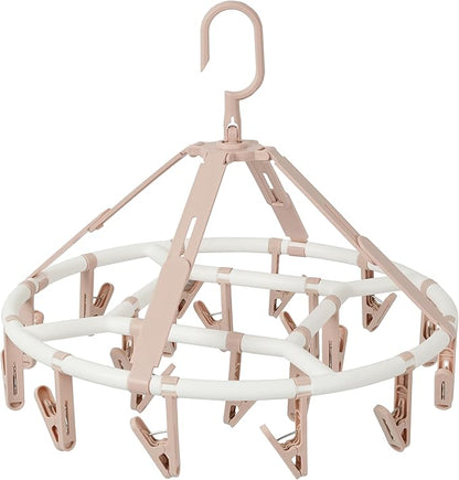 Clothes Drying Racks Foldable Clip Hangers Drip Hanger Plastic with 20 Drying Clips (Light Pink-Circle)