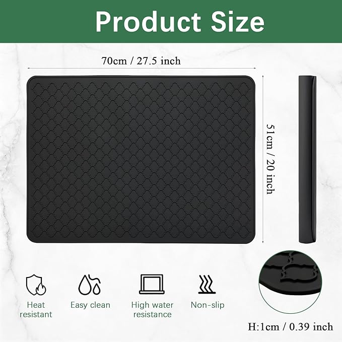 Stove Top Cover for Electric Stove - Food Grade Ceramic Stove top Cover, Silicone XXL Dish Drying Mat, Glass Cooktop Covers, Flat RV Range top Mats (Black, 27.5"X20")