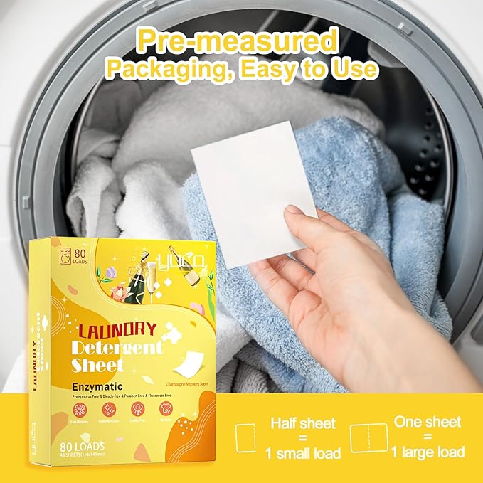YUCO Laundry Detergent Sheets Berry and Champagne Scent Total 160 Loads, Laundry Soap Washer Sheet, Liquidless Laundry Detergent Sheets for Travel No Plastic, Hypoallergenic, Pack of 2