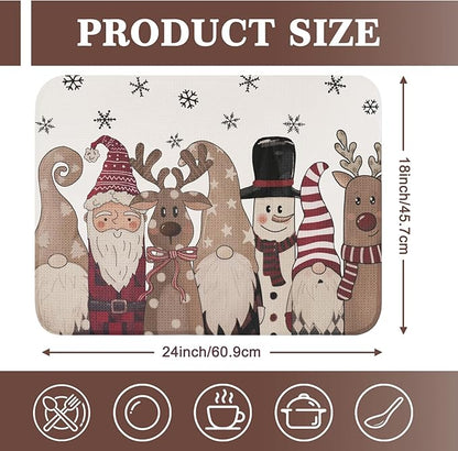 Christmas Dish Drying Mat, Ultra Absorbent Microfiber Dish Drainer Mat Christmas Snowman Reindeer Drying Mats for Kitchen Counter, Coffee Maker, Tableware Decor, 18 x 24 Inch