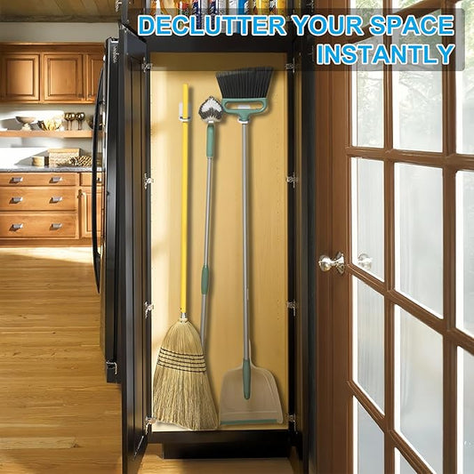 12Pack Broom Holder Wall Mount, Damage Free Hanging Wall Mount Broom and Mop Holder, Household Cleaning Organizer for Organization and Storage, Holds up to 6 lb
