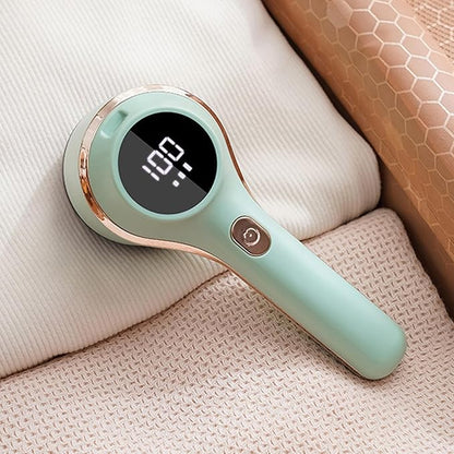 Rechargeable Electric Fabric Shaver with 6 Adjustable Blades, Portable Lint Remover for Clothes & Furniture, LED Display Sweater Defuzzer - Green (Battery-Powered, Fast Fuzz Removal)
