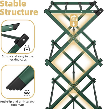BAKON Clothes-Drying-Rack-Foldable for Small Space, Laundry-Drying Rack Collapsible for Hanging Clothes, Metal Clothing Dry Rack Suit for Indoor & Outdoor, Dorm Room, Apartments, RV, Green